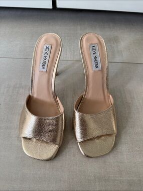 Steve Madden Gold Metallic Open-Toe Slide Mules